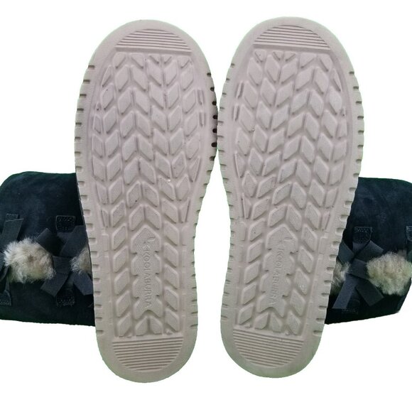 ✅TheKoolaburra by UGG VICTORIA Women's Tall Boot Size 8 BLACK Suede Faux Fur Bow - Picture 4 of 12